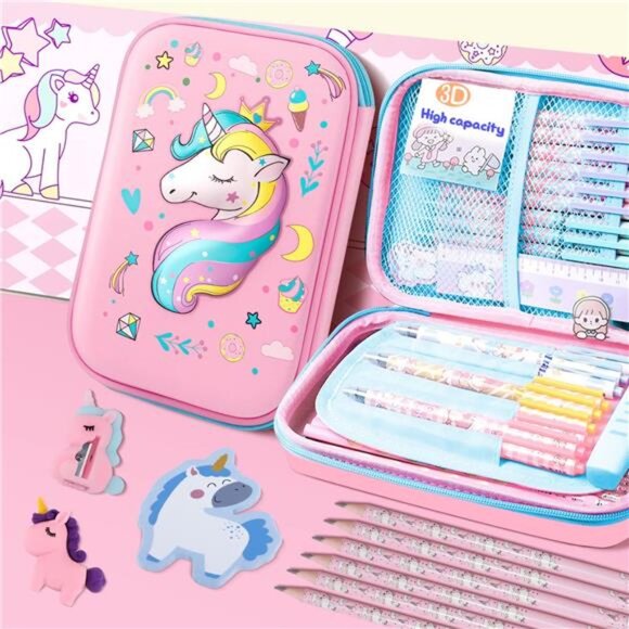 New Cute Unicorn Pencil‎ Case for Girls: 3D EVA Large Capacity with Compartments - Picture 6 of 8